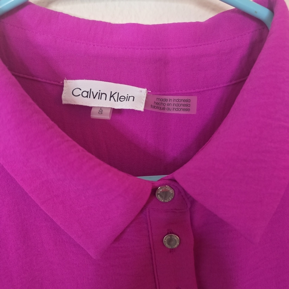 Calvin Klein Purple Short Sleeve Collared Lightweight Office Blouse Size Large - Picture 2 of 3